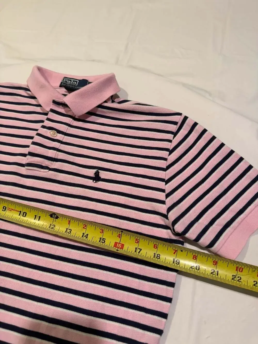 Polo Ralph Lauren Pink and Navy Striped Cotton Polo Shirt